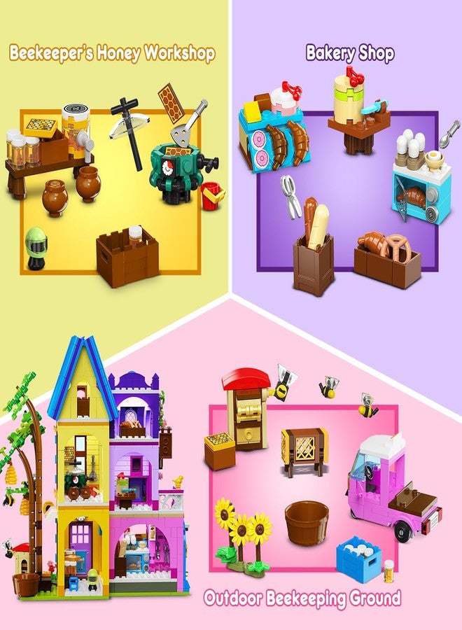 أطفال الهوغوز لعبة بناء منزل تربية النحل والمخبز من هوجوكيدز مع إضاءة LED - مجموعة بناء خبز للبنات مكونة من 1084 قطعة مع ورشة عمل للعسل، لعبة تمثيلية رائعة لأعياد الميلاد للأطفال من عمر 8 إلى 12 سنة فما فوق - Image 3